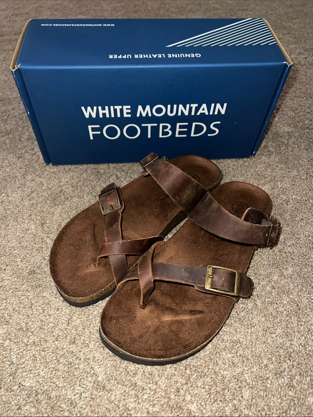 White Mountain Gracie Brown Suede Leather Footbed Sandals